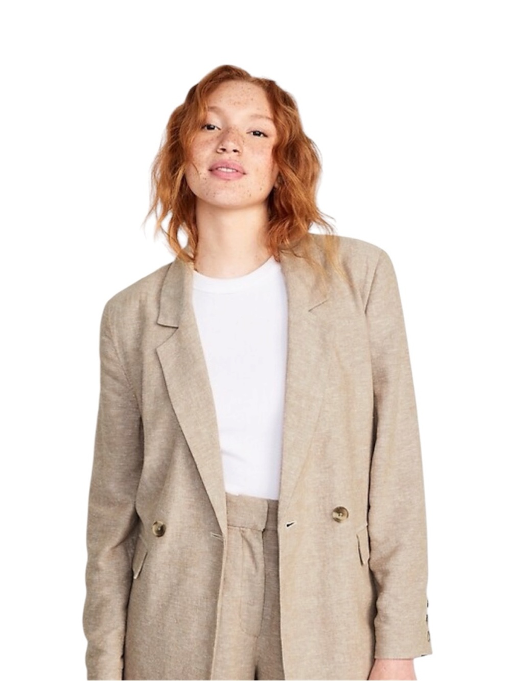 NWT Old Navy Linen-Blend Double-Breasted Blazer - Tan - Size L
